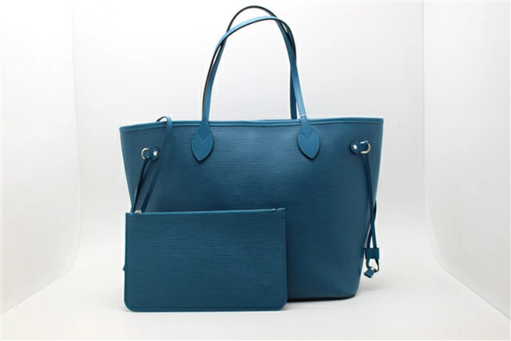 Louis Vuitton Bag Epi Neverfull Tote Pouch Cyan Black
